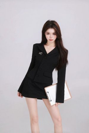 High-End French Style Black Suit Jacket & Half-Length Skirt Two-Piece Set for Women - Spring Fashion Essential