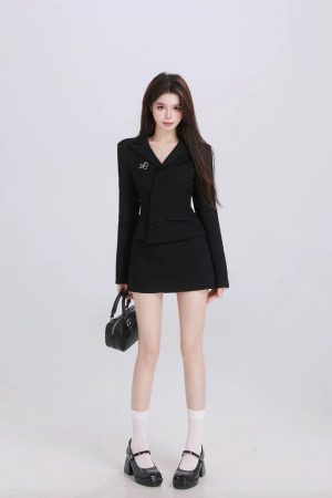 High-End French Style Black Suit Jacket & Half-Length Skirt Two-Piece Set for Women - Spring Fashion Essential