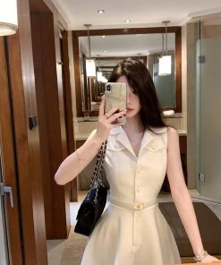 High-End French-Style Sleeveless Shirt Dress for Women - Waist-Cinching, Short Skirt, Trendy Summer Fashion