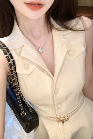 High-End French-Style Sleeveless Shirt Dress for Women - Waist-Cinching, Short Skirt, Trendy Summer Fashion