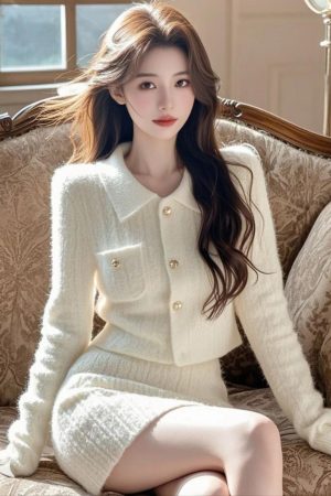 High-End French Style Two-Piece Knitted Set for Women - Cozy Slim Fit Skirt and Top - Autumn Winter Fashion