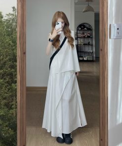 High-End French Style Two-Piece White Dress Set for Women - Elegant Tank Top and Long Skirt Summer Outfit