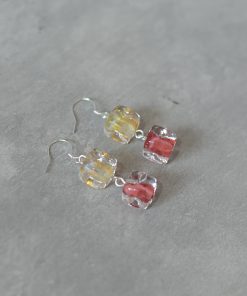 High-End Geometric Glass Earrings with Sugar Cube Rock Candy Heart Design - Unique Niche Style for 2025 Fashion Trends