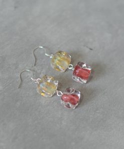 High-End Geometric Glass Earrings with Sugar Cube Rock Candy Heart Design - Unique Niche Style for 2025 Fashion Trends