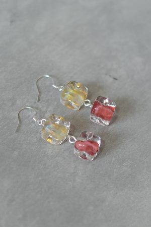High-End Geometric Glass Earrings with Sugar Cube Rock Candy Heart Design - Unique Niche Style for 2025 Fashion Trends