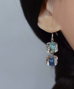 High-End Geometric Glass Earrings with Sugar Cube Rock Candy Heart Design - Unique Niche Style for 2025 Fashion Trends
