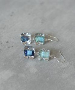 High-End Geometric Glass Earrings with Sugar Cube Rock Candy Heart Design - Unique Niche Style for 2025 Fashion Trends