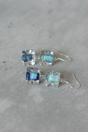 High-End Geometric Glass Earrings with Sugar Cube Rock Candy Heart Design - Unique Niche Style for 2025 Fashion Trends