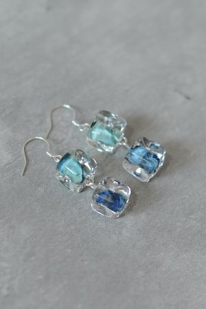 High-End Geometric Glass Earrings with Sugar Cube Rock Candy Heart Design - Unique Niche Style for 2025 Fashion Trends