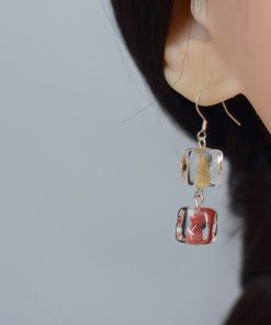 High-End Geometric Glass Earrings with Sugar Cube Rock Candy Heart Design - Unique Niche Style for 2025 Fashion Trends