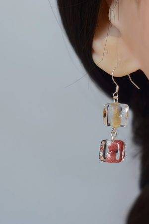 High-End Geometric Glass Earrings with Sugar Cube Rock Candy Heart Design - Unique Niche Style for 2025 Fashion Trends