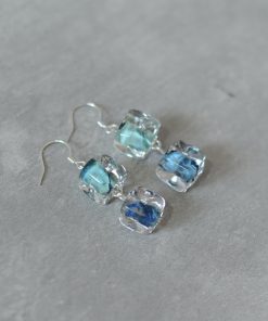 High-End Geometric Glass Earrings with Sugar Cube Rock Candy Heart Design - Unique Niche Style for 2025 Fashion Trends