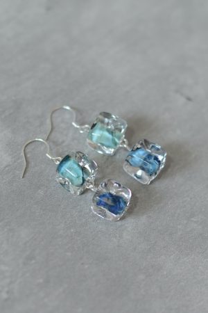 High-End Geometric Glass Earrings with Sugar Cube Rock Candy Heart Design - Unique Niche Style for 2025 Fashion Trends