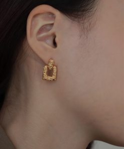 High-End Geometric Irregular Gold-Plated Earrings for Women - Retro European and American Niche Design, Lava-Inspired Style