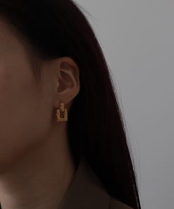 High-End Geometric Irregular Gold-Plated Earrings for Women - Retro European and American Niche Design, Lava-Inspired Style