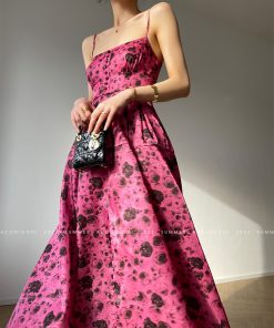 High-End Goddess French Printed Spaghetti Strap Mid-Length Dress for Summer - Niche Design, Fashionable and Chic