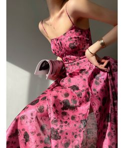 High-End Goddess French Printed Spaghetti Strap Mid-Length Dress for Summer - Niche Design, Fashionable and Chic
