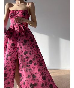 High-End Goddess French Printed Spaghetti Strap Mid-Length Dress for Summer - Niche Design, Fashionable and Chic