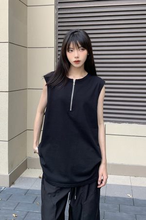 High-End Half-Zip Vest for Men and Women - Trendy Sleeveless T-Shirt Tank Top, European American Style, Summer Outerwear, High Street Fashion