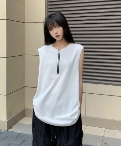 High-End Half-Zip Vest for Men and Women - Trendy Sleeveless T-Shirt Tank Top, European American Style, Summer Outerwear, High Street Fashion