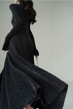 High-End Handmade Three-Dimensional Floral French Style Long Gown for Annual Meetings - Elegant Twilight Realm Dress
