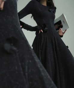 High-End Handmade Three-Dimensional Floral French Style Long Gown for Annual Meetings - Elegant Twilight Realm Dress