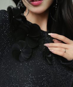 High-End Handmade Three-Dimensional Floral French Style Long Gown for Annual Meetings - Elegant Twilight Realm Dress