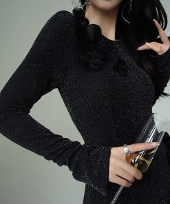 High-End Handmade Three-Dimensional Floral French Style Long Gown for Annual Meetings - Elegant Twilight Realm Dress