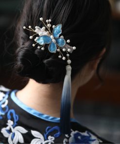 High-End Hanfu Hairpin for Women, Clear Butterfly Tassel Hair Clip, Ancient Style Side Hair Accessories