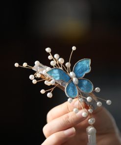 High-End Hanfu Hairpin for Women, Clear Butterfly Tassel Hair Clip, Ancient Style Side Hair Accessories