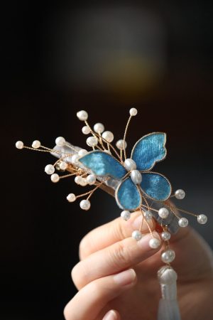 High-End Hanfu Hairpin for Women, Clear Butterfly Tassel Hair Clip, Ancient Style Side Hair Accessories