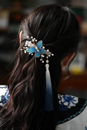 High-End Hanfu Hairpin for Women, Clear Butterfly Tassel Hair Clip, Ancient Style Side Hair Accessories