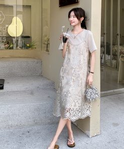 High-End Heavy Embroidery Camisole Dress Two-Piece Set for Petite Figures, 2025 Trendy Age-Reducing Outfit