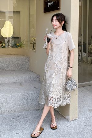 High-End Heavy Embroidery Camisole Dress Two-Piece Set for Petite Figures, 2025 Trendy Age-Reducing Outfit