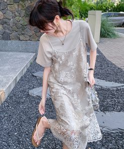 High-End Heavy Embroidery Camisole Dress Two-Piece Set for Petite Figures, 2025 Trendy Age-Reducing Outfit