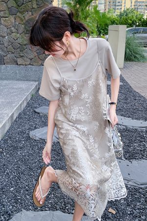 High-End Heavy Embroidery Camisole Dress Two-Piece Set for Petite Figures, 2025 Trendy Age-Reducing Outfit