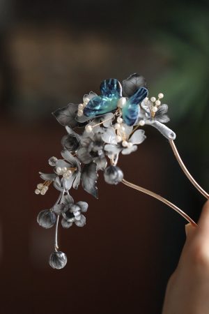 High-End Ink Wash Flower Hairpin - U-Shaped Ancient Style Hair Accessory for Hanfu, Qipao, and Horse-Face Skirts