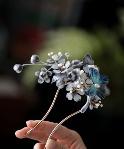 High-End Ink Wash Flower Hairpin - U-Shaped Ancient Style Hair Accessory for Hanfu, Qipao, and Horse-Face Skirts