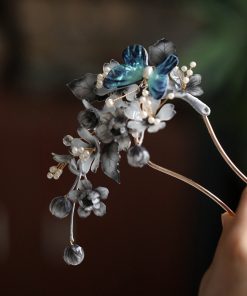 High-End Ink Wash Flower Hairpin - U-Shaped Ancient Style Hair Accessory for Hanfu, Qipao, and Horse-Face Skirts