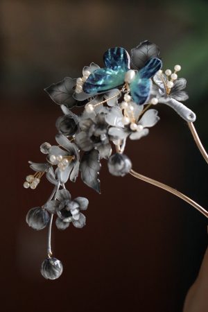 High-End Ink Wash Flower Hairpin - U-Shaped Ancient Style Hair Accessory for Hanfu, Qipao, and Horse-Face Skirts
