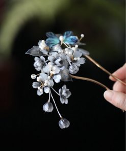 High-End Ink Wash Flower Hairpin - U-Shaped Ancient Style Hair Accessory for Hanfu, Qipao, and Horse-Face Skirts