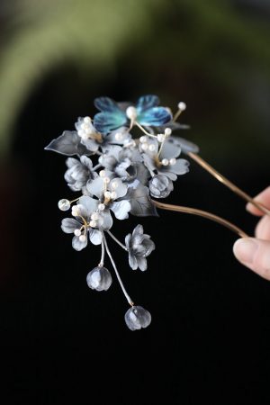 High-End Ink Wash Flower Hairpin - U-Shaped Ancient Style Hair Accessory for Hanfu, Qipao, and Horse-Face Skirts
