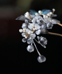 High-End Ink Wash Flower Hairpin - U-Shaped Ancient Style Hair Accessory for Hanfu, Qipao, and Horse-Face Skirts