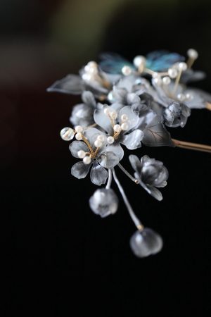 High-End Ink Wash Flower Hairpin - U-Shaped Ancient Style Hair Accessory for Hanfu, Qipao, and Horse-Face Skirts