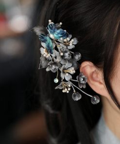 High-End Ink Wash Flower Hairpin - U-Shaped Ancient Style Hair Accessory for Hanfu, Qipao, and Horse-Face Skirts