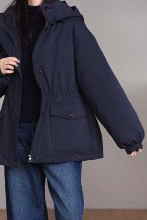 High-End Japanese-Style Detachable Hooded 90% White Duck Down Jacket - Loose Thick Outerwear for Stylish Workwear