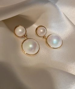 High-End Korean Pearl Large Clip-On Earrings for Women, Elegant Influencer-Style Luxury Ear Studs