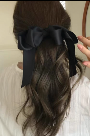 High-End Korean Style Black Large Wave Circle Hair Tie with Bow Spring Clip for Effortless Chic Hairstyling
