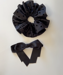 High-End Korean Style Black Large Wave Circle Hair Tie with Bow Spring Clip for Effortless Chic Hairstyling