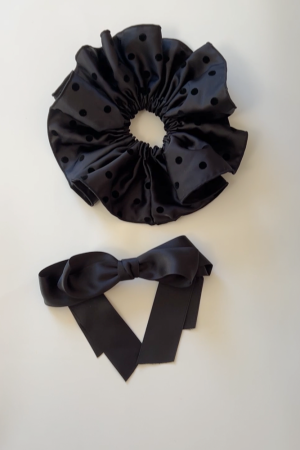 High-End Korean Style Black Large Wave Circle Hair Tie with Bow Spring Clip for Effortless Chic Hairstyling